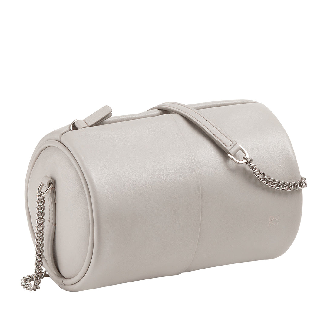 DUDU Sac cylindrique en cuir pour femme, sac à bandoulière avec chaîne et cuir, petit sac cylindrique élégant avec fermeture éclair