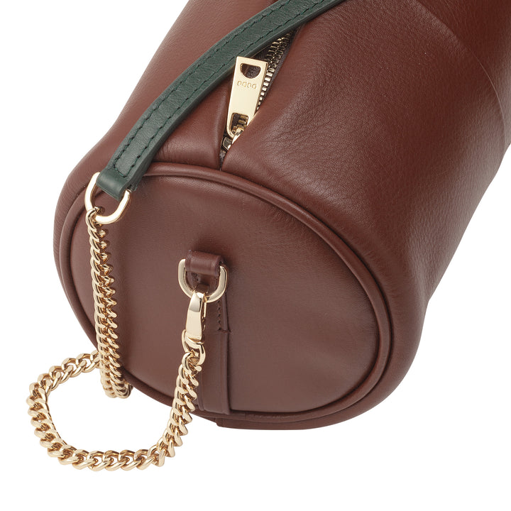 DUDU Sac cylindrique en cuir pour femme, sac à bandoulière avec chaîne et cuir, petit sac cylindrique élégant avec fermeture éclair
