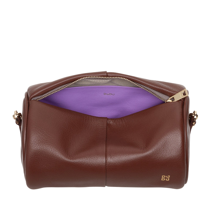 DUDU Sac cylindrique en cuir pour femme, sac à bandoulière avec chaîne et cuir, petit sac cylindrique élégant avec fermeture éclair