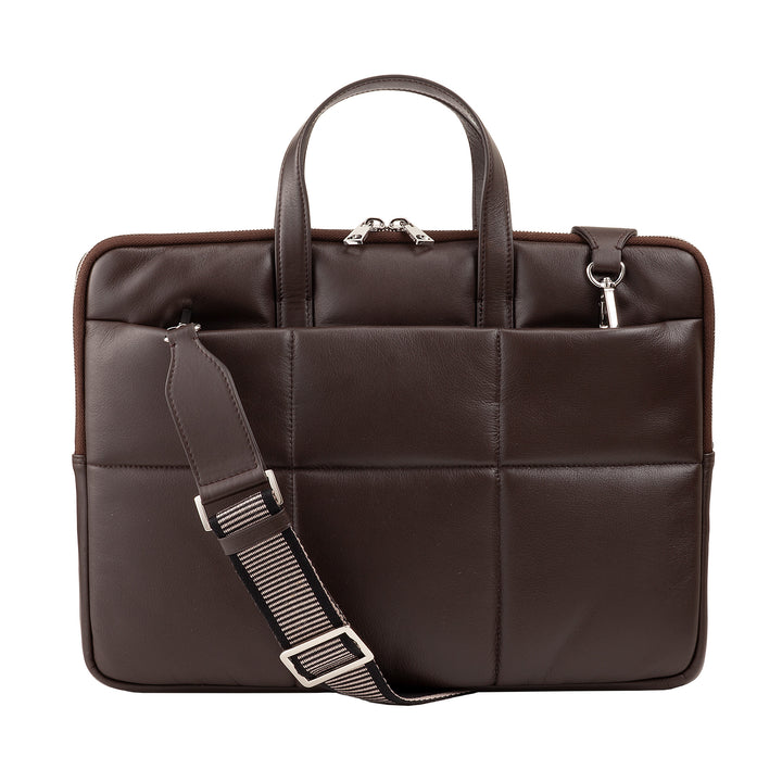 DUDU Sac pour ordinateur portable 14 pouces pour femme avec bandoulière rembourrée en cuir matelassé, support pour ordinateur portable MacBook Notebook jusqu&