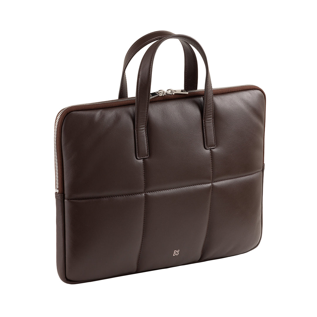 DUDU Sac pour ordinateur portable 14 pouces pour femme avec bandoulière rembourrée en cuir matelassé, support pour ordinateur portable MacBook Notebook jusqu&