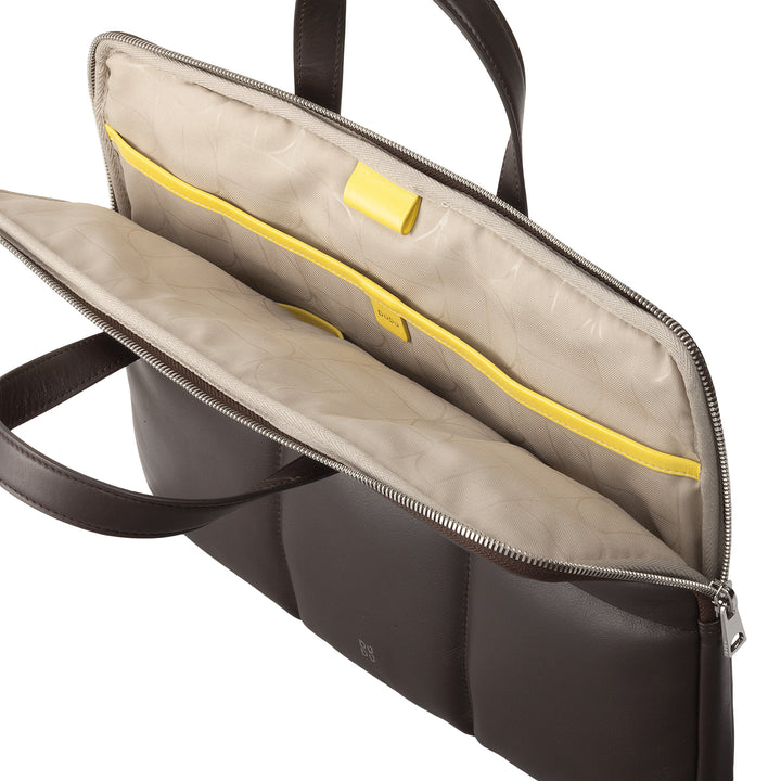 DUDU Sac pour ordinateur portable 14 pouces pour femme avec bandoulière rembourrée en cuir matelassé, support pour ordinateur portable MacBook Notebook jusqu&