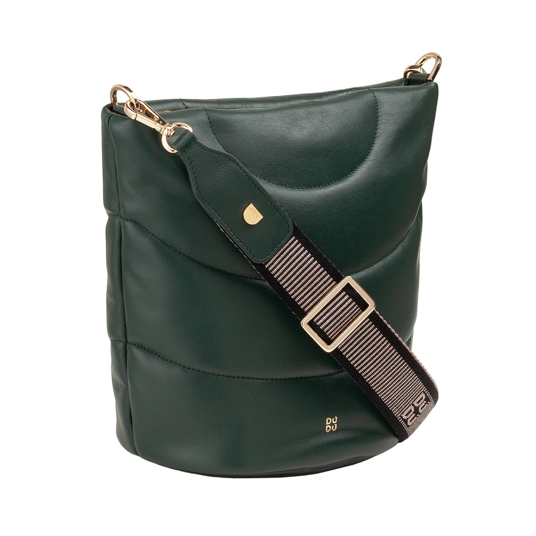DUDU Sac bandoulière et bandoulière matelassée rembourrée en cuir Nappa, grand sac avec fermeture éclair et double bandoulière, design élégant