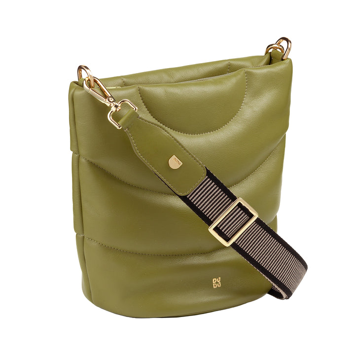 DUDU Sac bandoulière et bandoulière matelassée rembourrée en cuir Nappa, grand sac avec fermeture éclair et double bandoulière, design élégant
