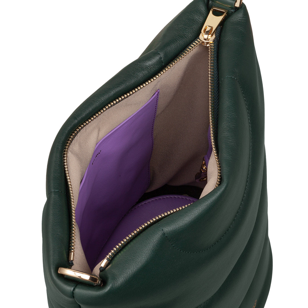 DUDU Sac bandoulière et bandoulière matelassée rembourrée en cuir Nappa, grand sac avec fermeture éclair et double bandoulière, design élégant