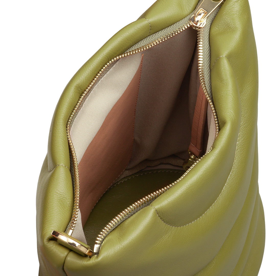 DUDU Sac bandoulière et bandoulière matelassée rembourrée en cuir Nappa, grand sac avec fermeture éclair et double bandoulière, design élégant