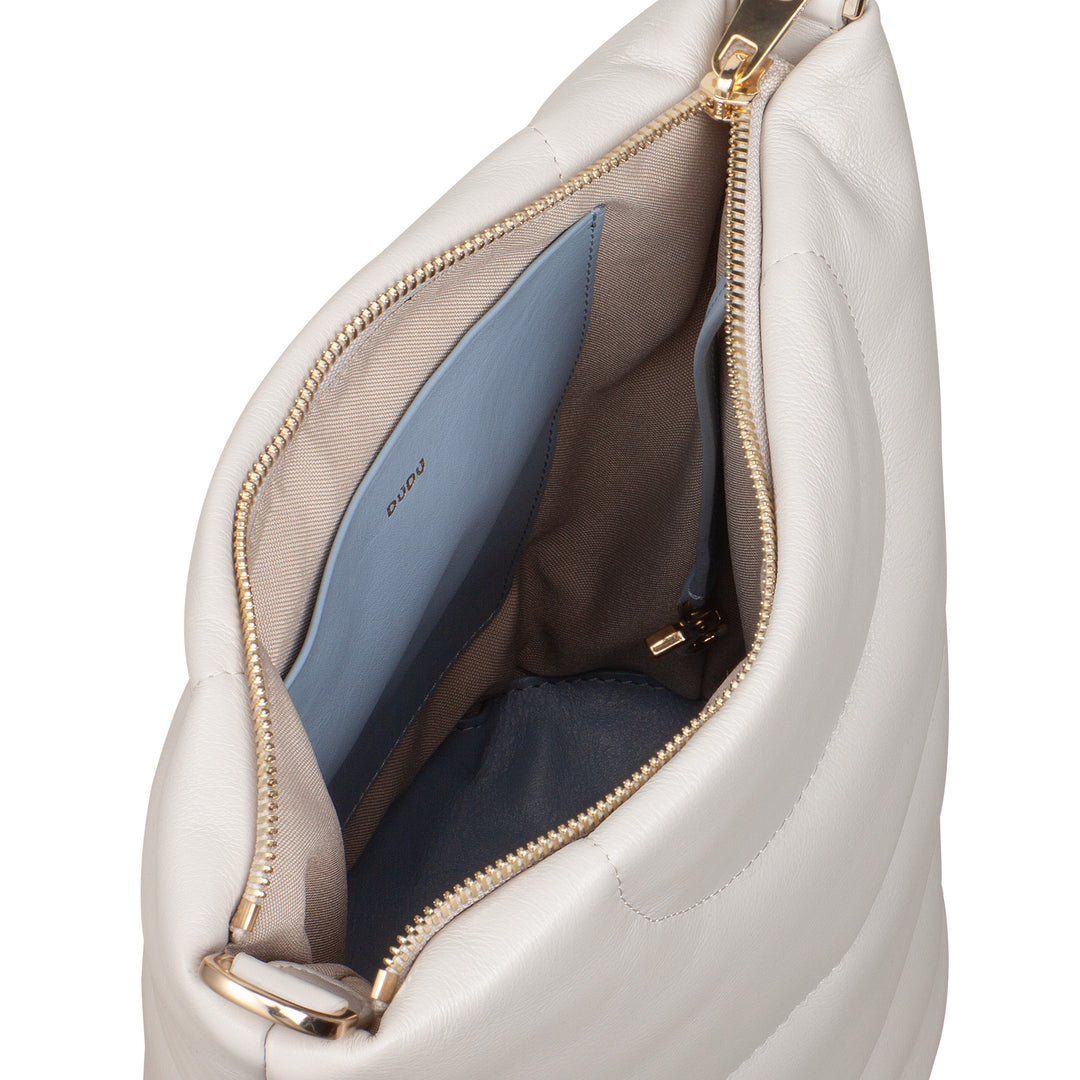 DUDU Sac bandoulière et bandoulière matelassée rembourrée en cuir Nappa, grand sac avec fermeture éclair et double bandoulière, design élégant