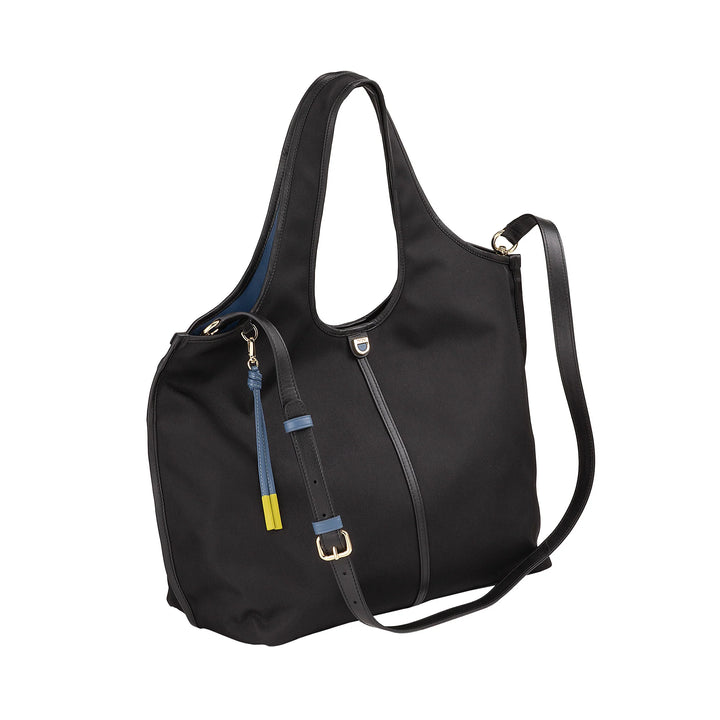 DUDU Grand Sac à Main Bandoulière pour Femme en Nylon et Cuir - Cabas Léger avec Bandoulière Ajustable et Fermeture Magnétique