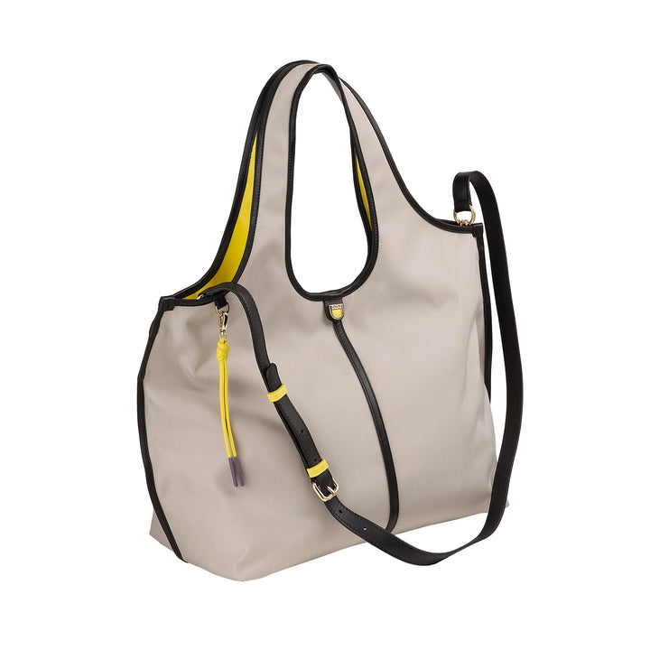 DUDU Bolso de hombro grande para mujer en nailon y piel - Shopper ligero con bandolera ajustable y cierre magnético