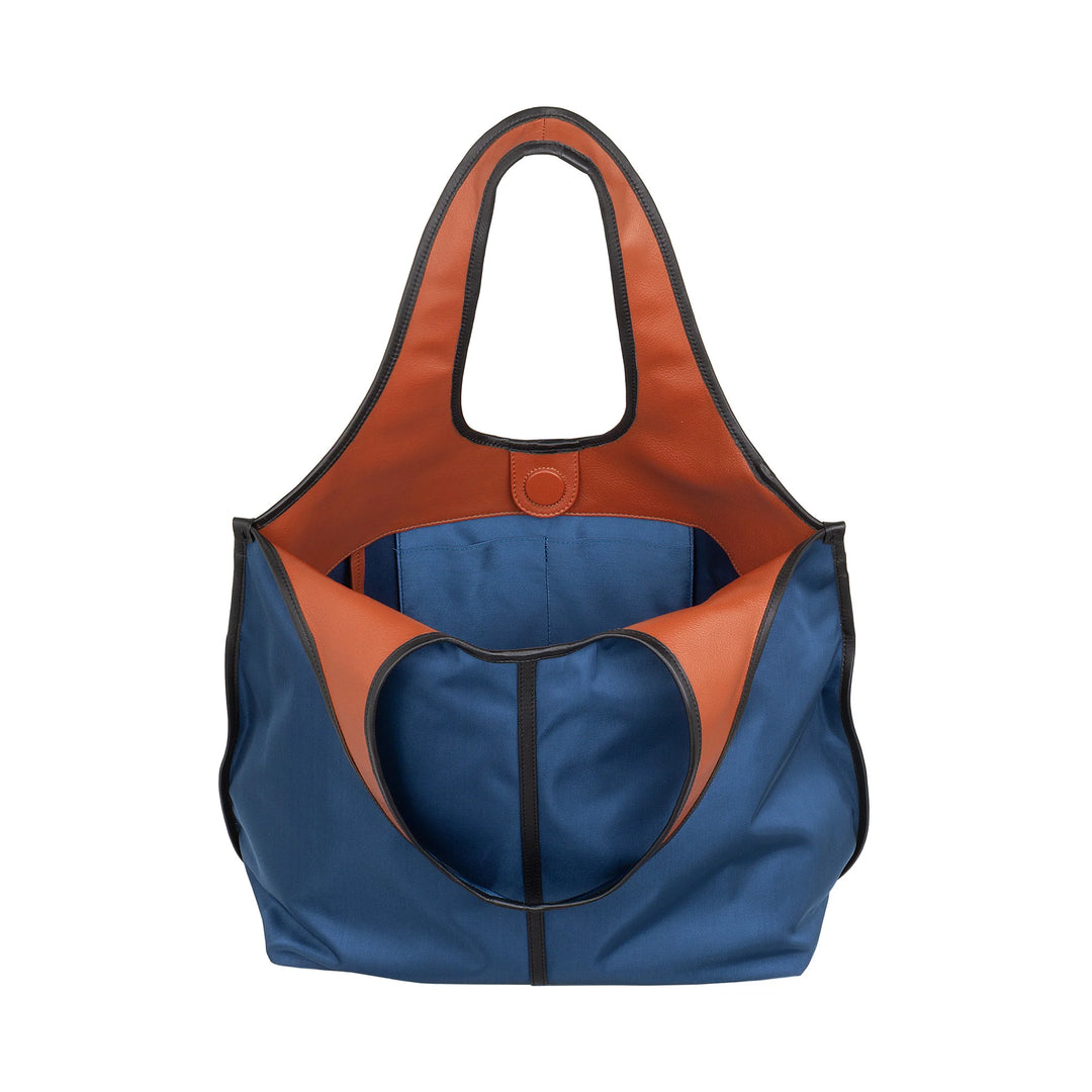 DUDU Bolso de hombro grande para mujer en nailon y piel - Shopper ligero con bandolera ajustable y cierre magnético