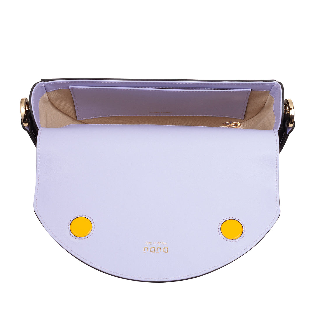 DUDU Sac Bandoulière pour Femme en Cuir Véritable, Croissant Rigide, Fabriqué en Italie, Sac à Main avec Rabat et Double Bandoulière, Fermeture Magnétique