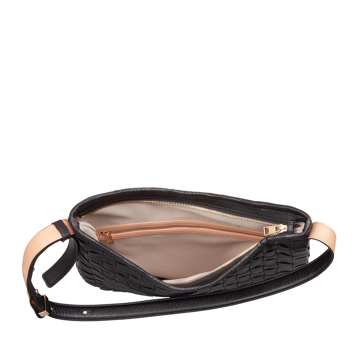 DUDU Sac à Bandoulière pour Femme en Cuir Tressé - Sac Hobo élégant avec Fermeture Éclair, Sac à Bandoulière en Cuir Véritable avec Poignée Réglable et Intérieur Spacieux