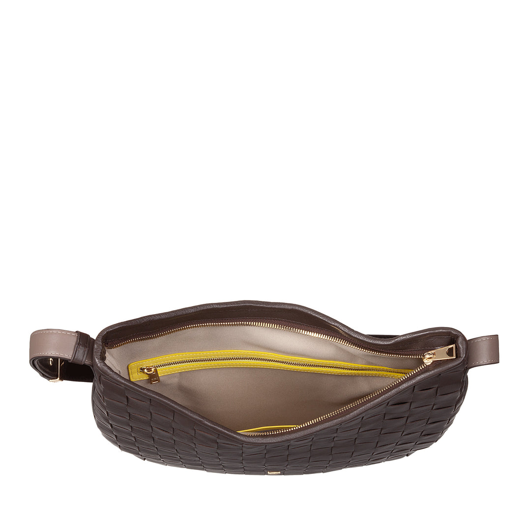 DUDU Sac à Bandoulière pour Femme en Cuir Tressé - Sac Hobo élégant avec Fermeture Éclair, Sac à Bandoulière en Cuir Véritable avec Poignée Réglable et Intérieur Spacieux