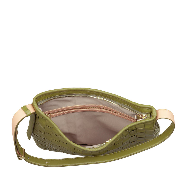 DUDU Sac à Bandoulière pour Femme en Cuir Tressé - Sac Hobo élégant avec Fermeture Éclair, Sac à Bandoulière en Cuir Véritable avec Poignée Réglable et Intérieur Spacieux