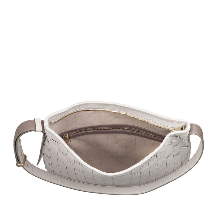 DUDU Sac à Bandoulière pour Femme en Cuir Tressé - Sac Hobo élégant avec Fermeture Éclair, Sac à Bandoulière en Cuir Véritable avec Poignée Réglable et Intérieur Spacieux