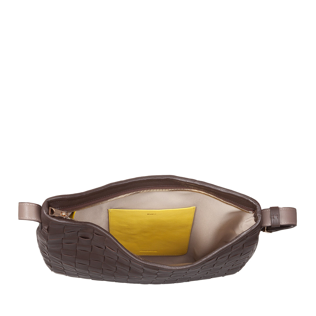 DUDU Sac à Bandoulière pour Femme en Cuir Tressé - Sac Hobo élégant avec Fermeture Éclair, Sac à Bandoulière en Cuir Véritable avec Poignée Réglable et Intérieur Spacieux