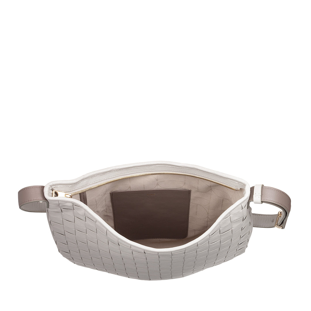 DUDU Sac à Bandoulière pour Femme en Cuir Tressé - Sac Hobo élégant avec Fermeture Éclair, Sac à Bandoulière en Cuir Véritable avec Poignée Réglable et Intérieur Spacieux