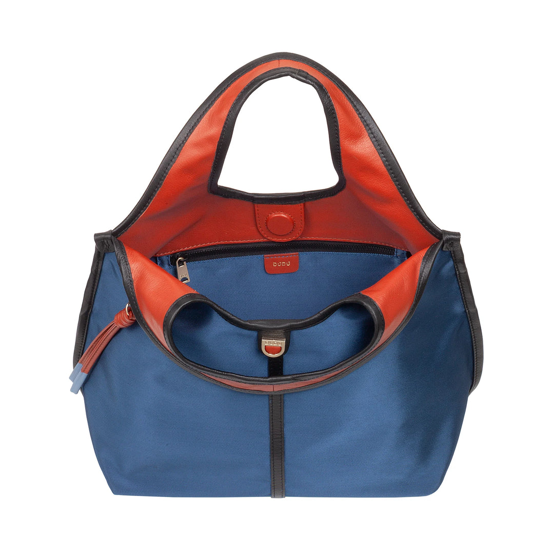 DUDU Borsa Donna a Mano a Tracolla Piccola in Nylon e Pelle – Shopper Leggera con Tracolla Regolabile e Chiusura Magnetica