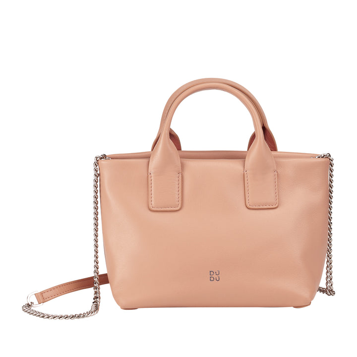DUDU Petit Sac à Bandoulière pour Femme en Cuir Véritable, Mini Sac de Soirée Élégant, 22 x 13 cm, Double Poignées, Bandoulière en Chaîne, Fermeture Éclair
