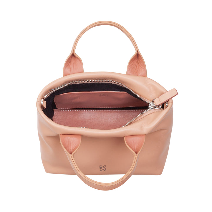 DUDU Petit Sac à Bandoulière pour Femme en Cuir Véritable, Mini Sac de Soirée Élégant, 22 x 13 cm, Double Poignées, Bandoulière en Chaîne, Fermeture Éclair