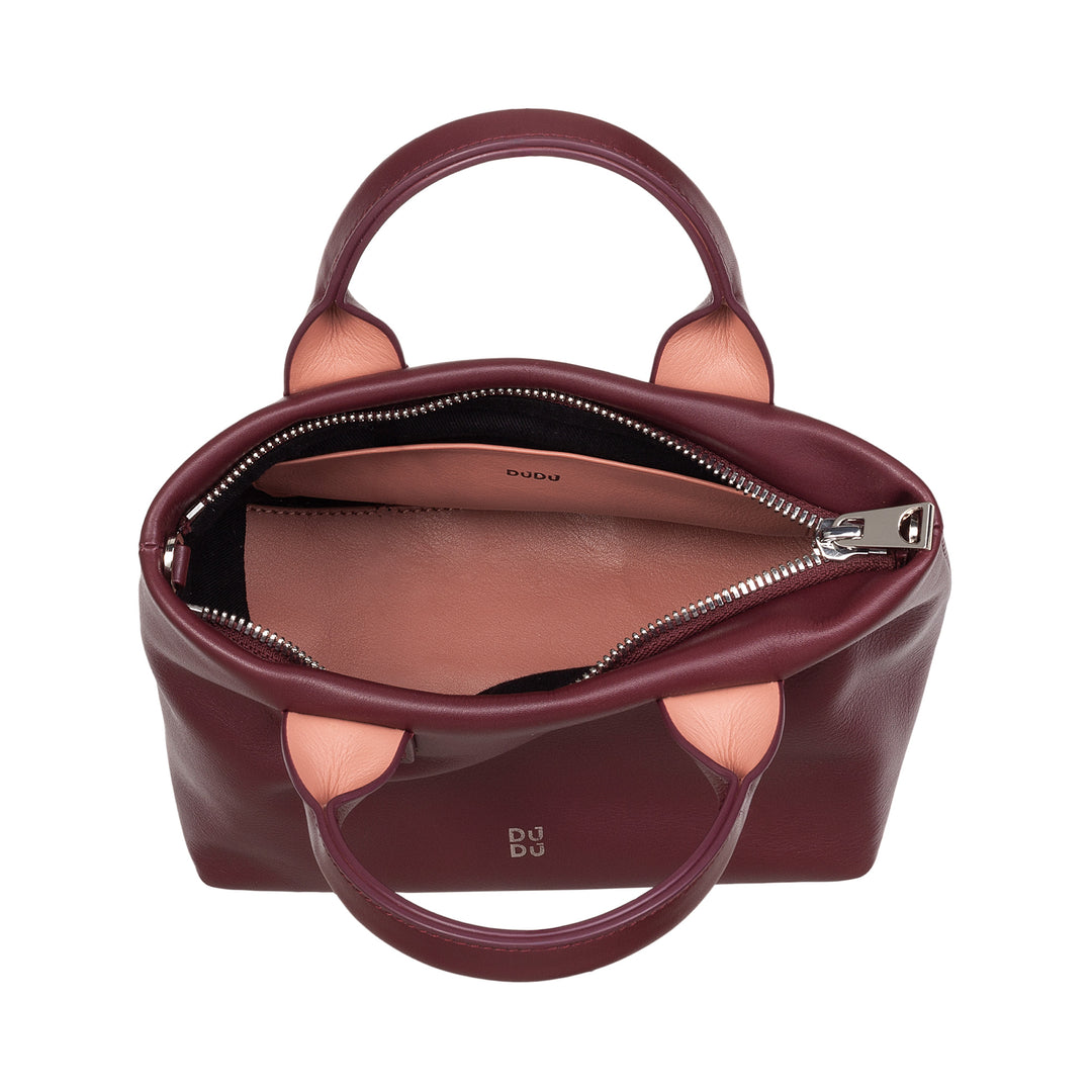 DUDU Sac à bandoulière pour femme en cuir véritable, Sac élégant Mini Sac de soirée, 22 x 13 cm, Double poignées, Sac à bandoulière chaîne, Fermeture zippée