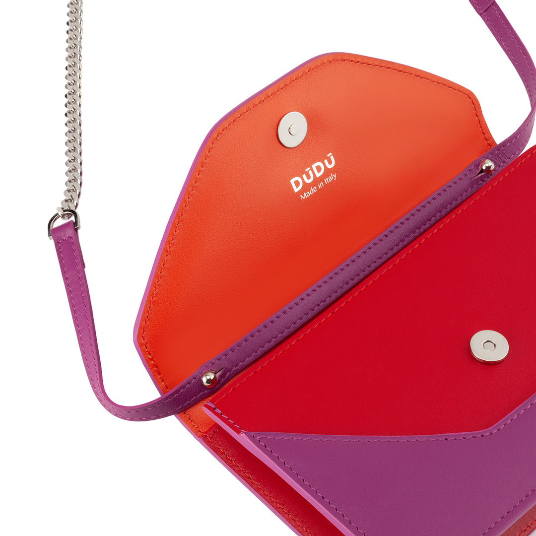 DUDU Petit sac à bandoulière en chaîne pour femme fabriqué en Italie en cuir véritable, convertible en pochette, mini sac enveloppe