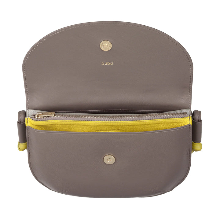 DUDU Borsa Donna a Tracolla con Patta in Vera Pelle, Piccola Borsetta a Spalla con Pattina a Bottone Magnetico, Borsa