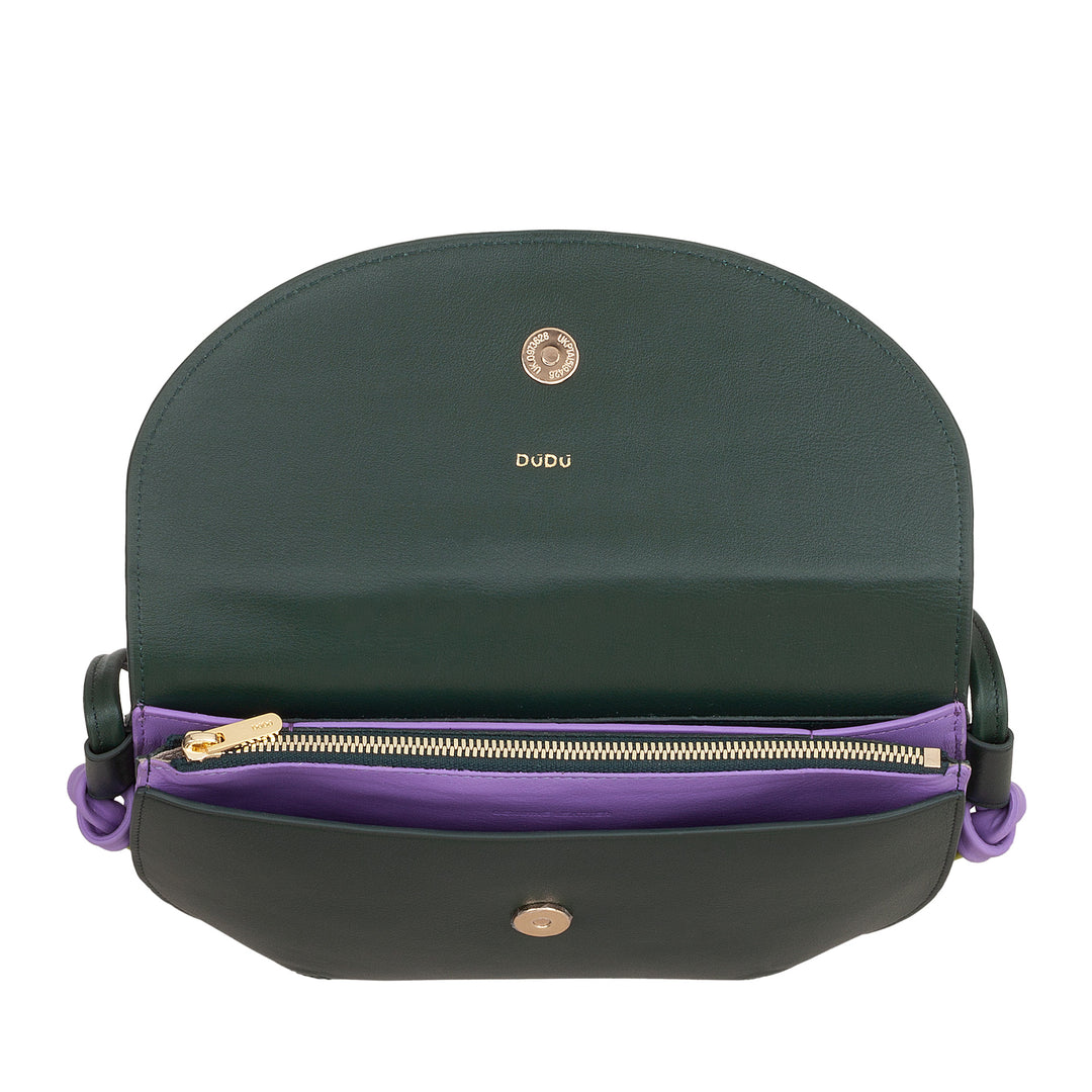 DUDU Sac à Bandoulière pour Femme avec Rabat en Cuir Véritable, Petit Sac à Bandoulière avec Rabat à Bouton Magnétique, Sac à Main