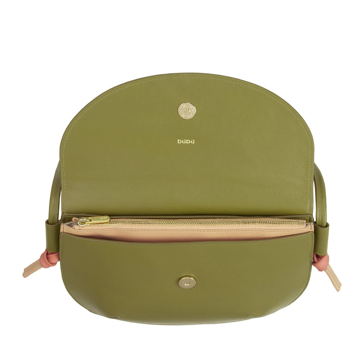 DUDU Sac à Bandoulière pour Femme avec Rabat en Cuir Véritable, Petit Sac à Bandoulière avec Rabat à Bouton Magnétique, Sac à Main