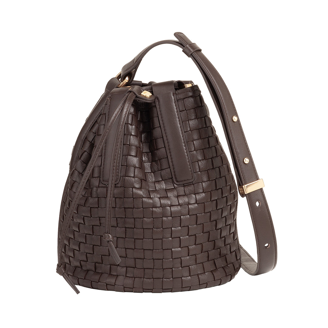 DUDU Grand Sac Seau pour Femme en Cuir Tressé - Sac à Bandoulière Élégant avec Bandoulière Ajustable, Cordon de Serrage et Pochette Interne - Style Artisan Chic et Décontracté pour le Travail Loisirs