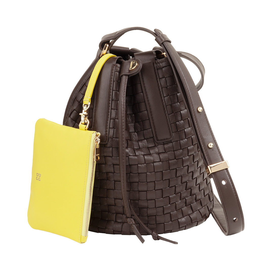 DUDU Grand Sac Seau pour Femme en Cuir Tressé - Sac à Bandoulière Élégant avec Bandoulière Ajustable, Cordon de Serrage et Pochette Interne - Style Artisan Chic et Décontracté pour le Travail Loisirs