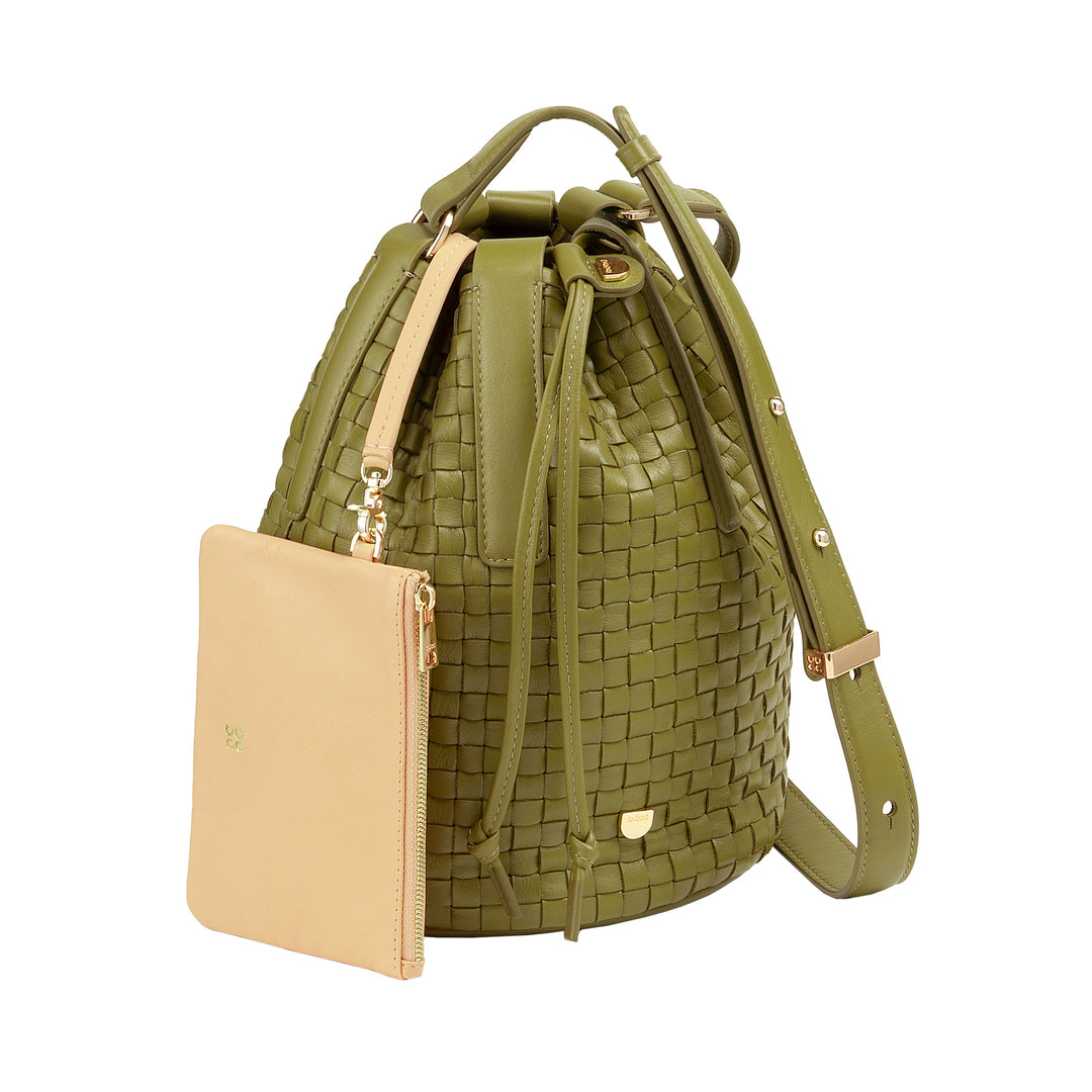 DUDU Grand Sac Seau pour Femme en Cuir Tressé - Sac à Bandoulière Élégant avec Bandoulière Ajustable, Cordon de Serrage et Pochette Interne - Style Artisan Chic et Décontracté pour le Travail Loisirs
