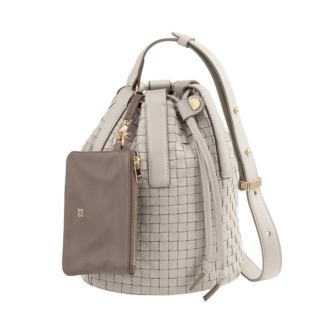 DUDU Grand Sac Seau pour Femme en Cuir Tressé - Sac à Bandoulière Élégant avec Bandoulière Ajustable, Cordon de Serrage et Pochette Interne - Style Artisan Chic et Décontracté pour le Travail Loisirs