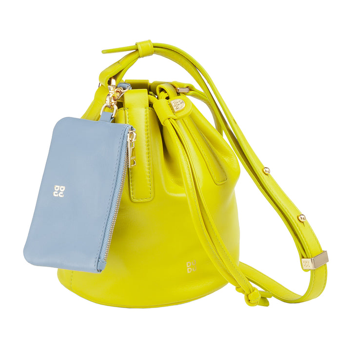 DUDU Petit sac seau pour femme en cuir véritable avec bandoulière réglable et fermeture à cordon - Sac à bandoulière élégant et compact avec cordon de serrage, parfait pour un usage quotidien