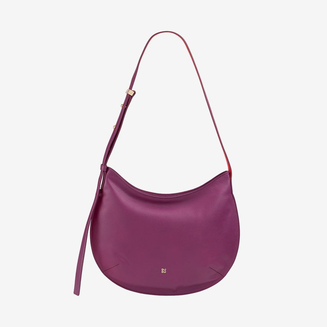 DUDU Borsa a Spalla Morbida Donna Media in Vera Pelle, Borsa Hobo con Spallina Regolabile, Borsetta a Tracolla con Cerniera Zip