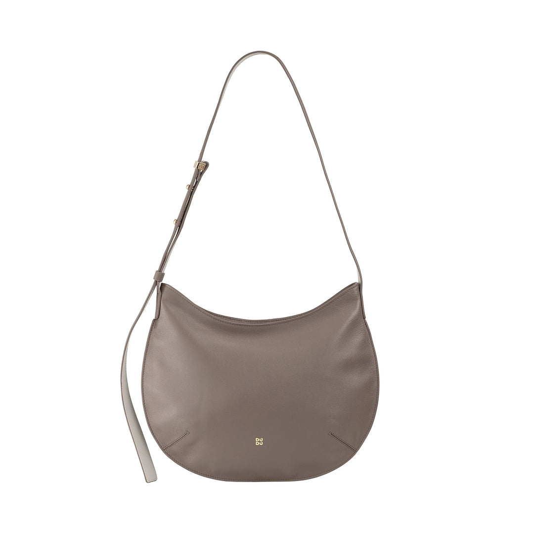 DUDU Borsa a Spalla Morbida Donna Media in Vera Pelle, Borsa Hobo con Spallina Regolabile, Borsetta a Tracolla con Cerniera Zip