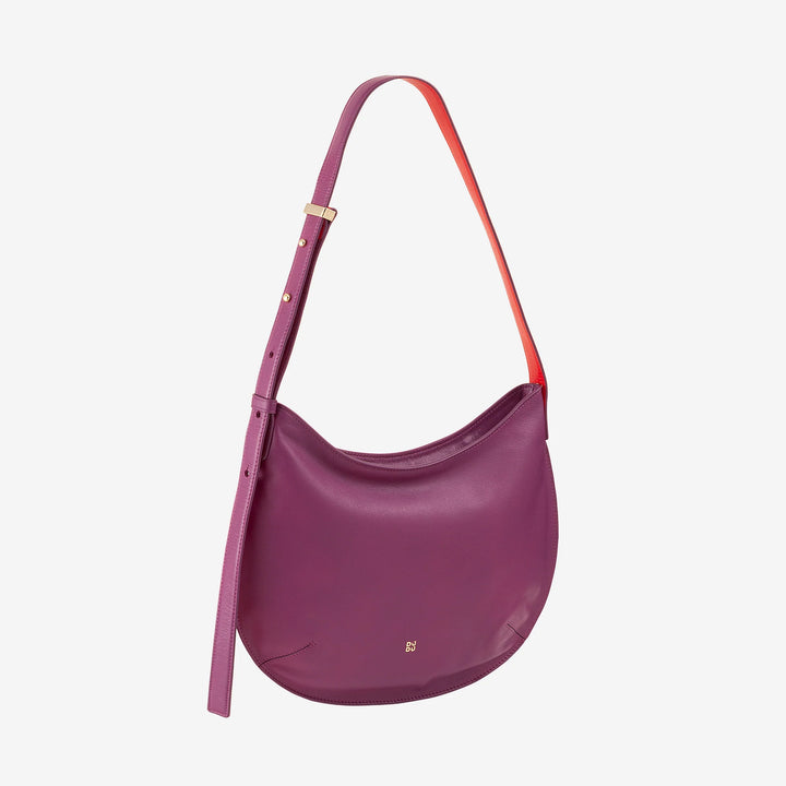 DUDU Borsa a Spalla Morbida Donna Media in Vera Pelle, Borsa Hobo con Spallina Regolabile, Borsetta a Tracolla con Cerniera Zip