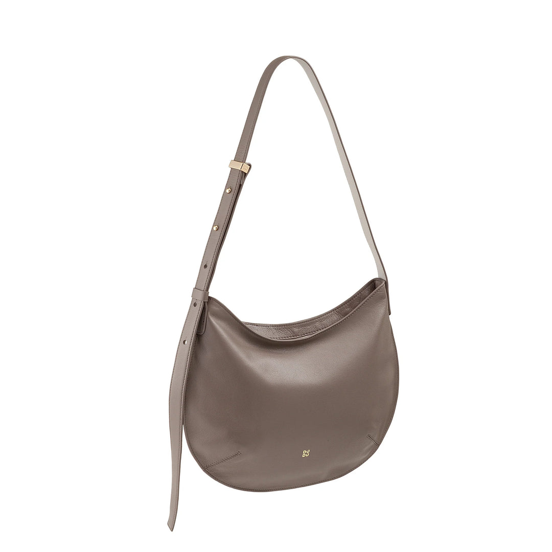 DUDU Borsa a Spalla Morbida Donna Media in Vera Pelle, Borsa Hobo con Spallina Regolabile, Borsetta a Tracolla con Cerniera Zip