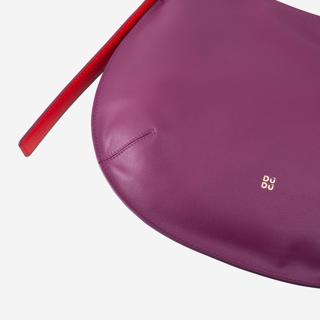 DUDU Borsa a Spalla Morbida Donna Media in Vera Pelle, Borsa Hobo con Spallina Regolabile, Borsetta a Tracolla con Cerniera Zip