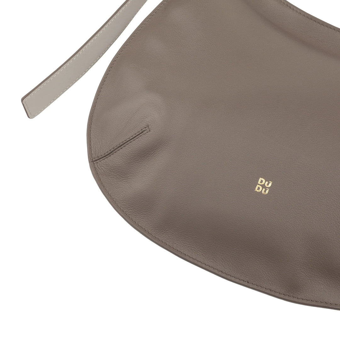 DUDU Borsa a Spalla Morbida Donna Media in Vera Pelle, Borsa Hobo con Spallina Regolabile, Borsetta a Tracolla con Cerniera Zip