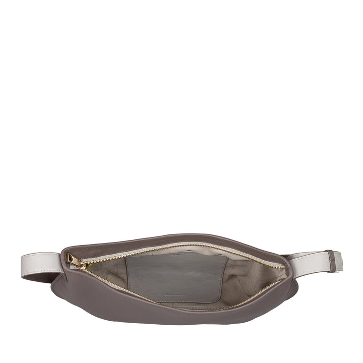 DUDU Borsa a Spalla Morbida Donna Media in Vera Pelle, Borsa Hobo con Spallina Regolabile, Borsetta a Tracolla con Cerniera Zip