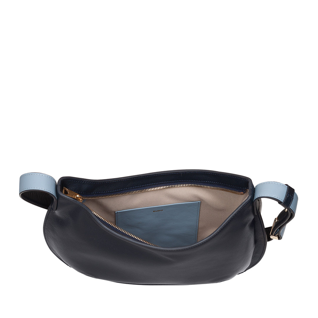 DUDU Sac à bandoulière souple pour femme de taille moyenne en cuir véritable, sac Hobo avec bandoulière réglable, sac à bandoulière avec fermeture éclair