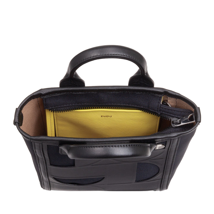 DUDU Sac fourre-Tout en Cuir et Tissu pour Femme - Sac à Main, Sac à bandoulière au Design géométrique, Shopping élégant et Polyvalent pour Un Usage Quotidien