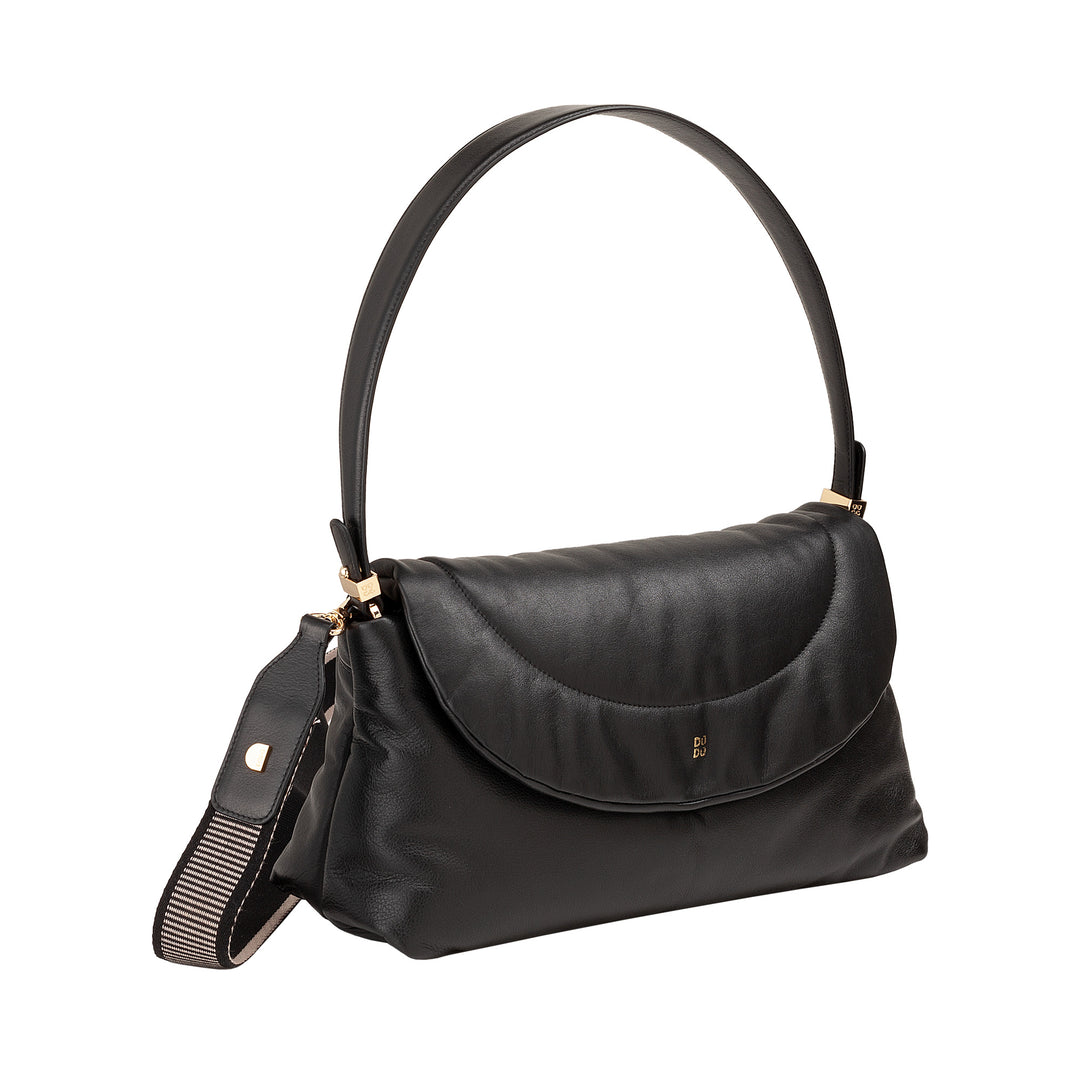 DUDU Sac Femme en Cuir Souple, Sac à Bandoulière Rembourré, Sac à Main Matelassé avec Bandoulière Amovible et Rabat