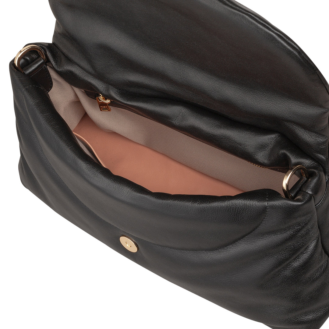 DUDU Sac Femme en Cuir Souple, Sac à Bandoulière Rembourré, Sac à Main Matelassé avec Bandoulière Amovible et Rabat