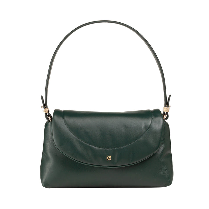 DUDU Petit Sac Femme en Cuir Souple, Sac à Bandoulière Rembourré, Sac à Main Matelassé avec Bandoulière Amovible et Rabat
