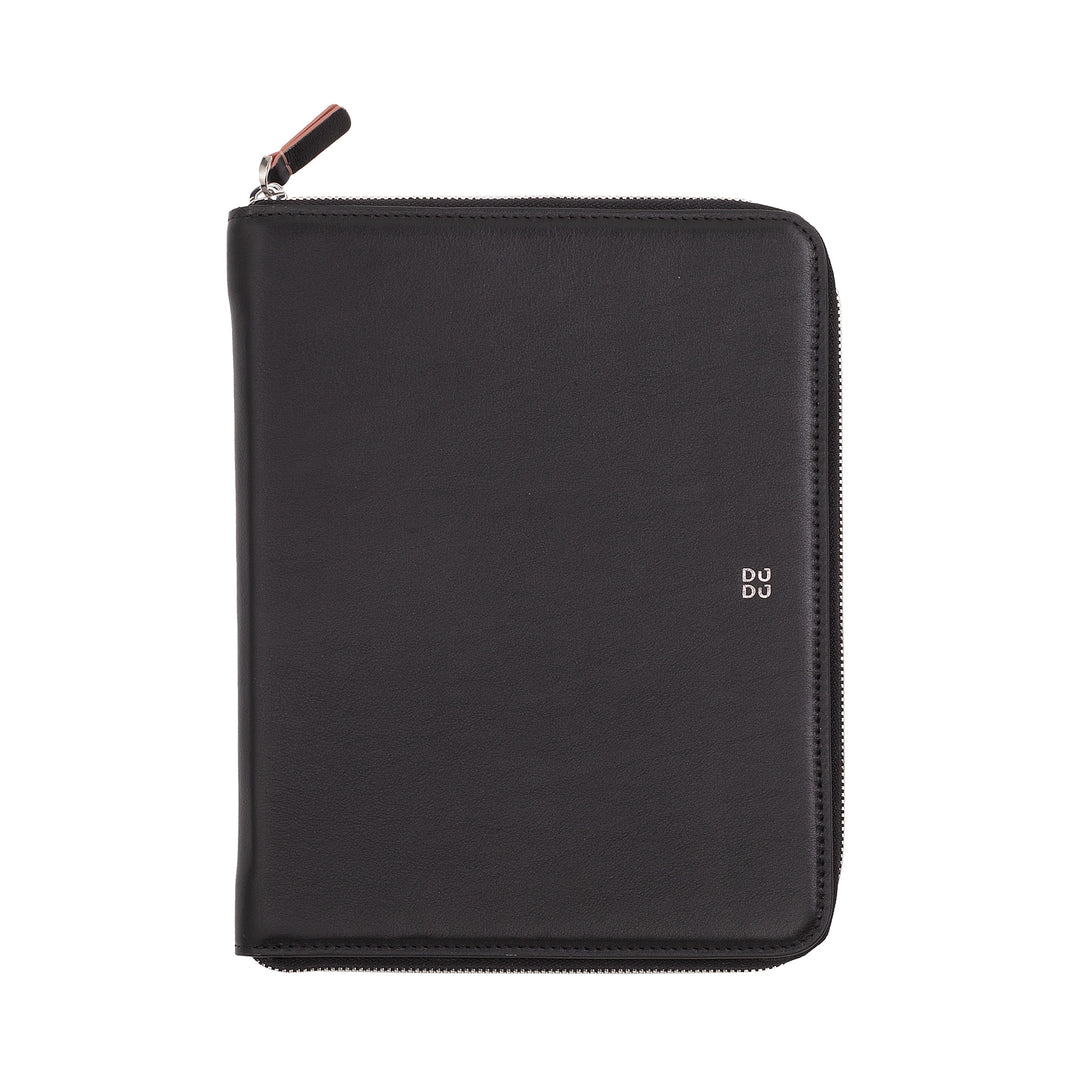 DUDU Cartella Portadocumenti A5 in Vera Pelle da Uomo Donna, Porta Tablet iPad Mini, Portablocchi, Organizer per Blocco Note Quaderno A5