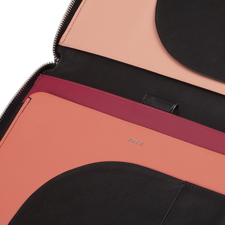 DUDU Cartella Portadocumenti A5 in Vera Pelle da Uomo Donna, Porta Tablet iPad Mini, Portablocchi, Organizer per Blocco Note Quaderno A5