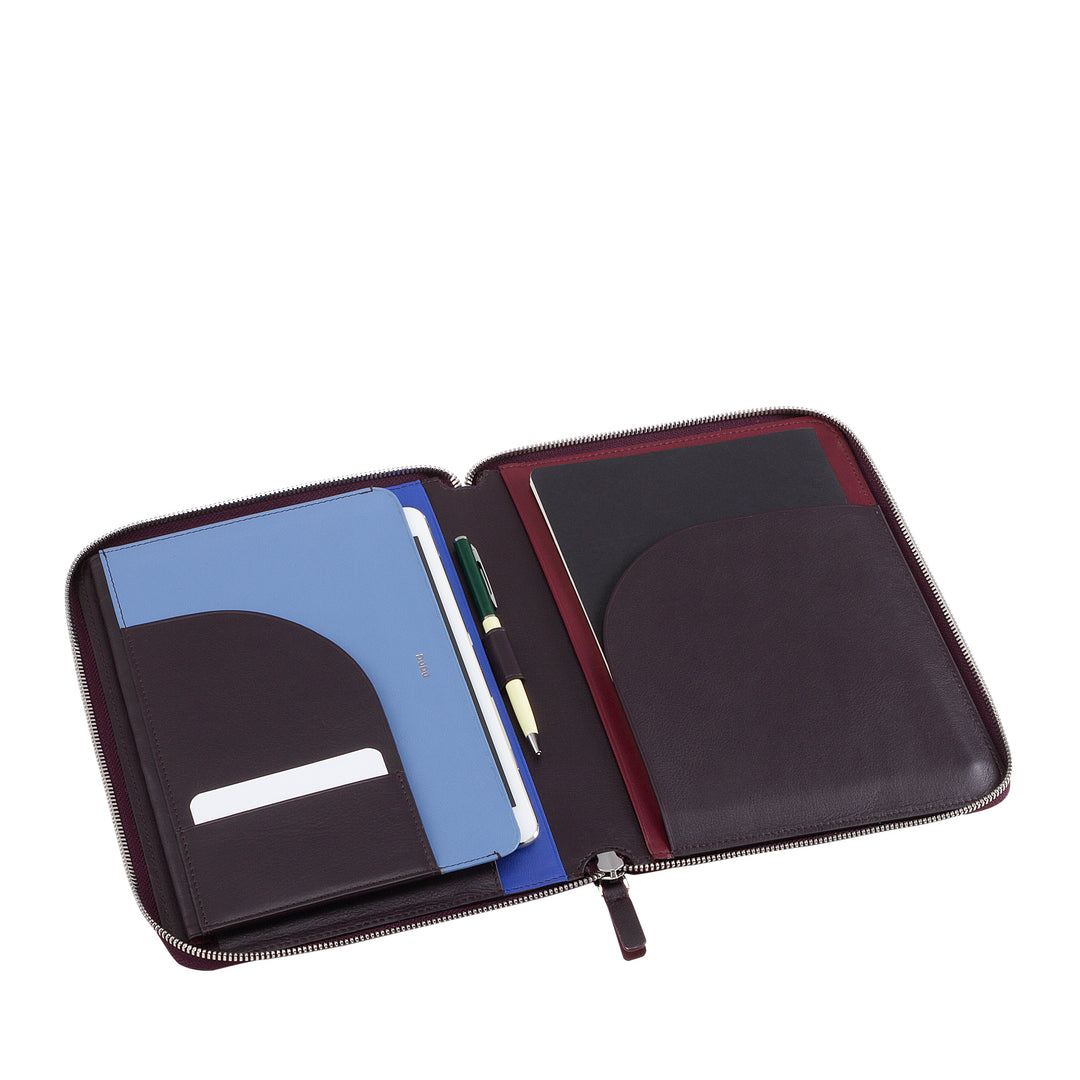 DUDU Genuine Leather A5 Document Folder for Men and Women, iPad Mini Tablet Holder, Clipboard, Organizer for A5 Notebooks