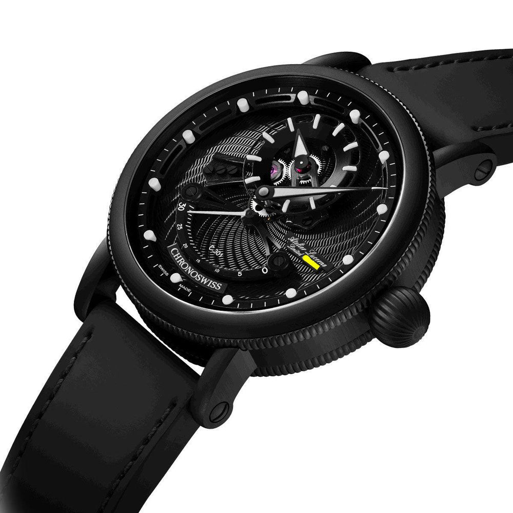 Reloj cronosuizo Open Gear Resec Black Ice Edición limitada 50 piezas 44mm automático acero negro acabado DLC negro CH-6925M-BKBK2 - Capodagli 1937